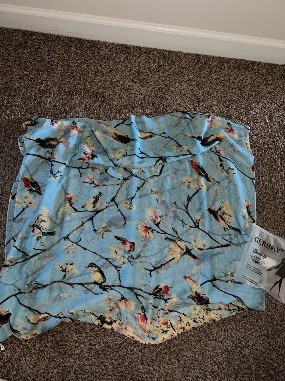Light Blue Floral Bird Print Scarf/Wrap